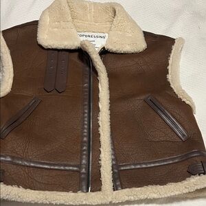 Women's Tan and Cream Leather Vest